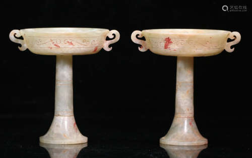 PAIR OF ANTIQUE JADE CARVED CANDLE HOLDER