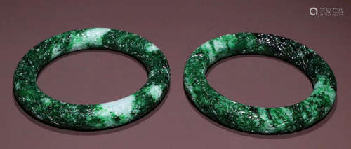 PAIR OF JADEITE CARVED BANGLE