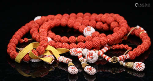 CORAL STRING COURT NECKLACE WITH 108 BEADS