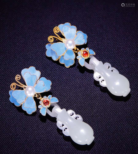 GILT SILVER WITH HETIAN JADE EARRINGS