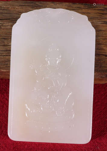 XINJIANNG HETIAN JADE CARVED GUANYIN TABLET