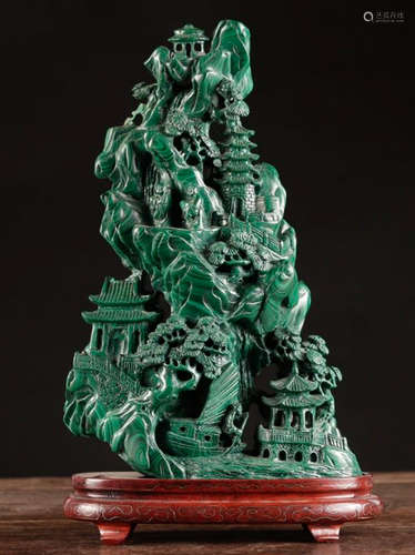 MALACHITE CARVED LANDSCAPE ORNAMENT