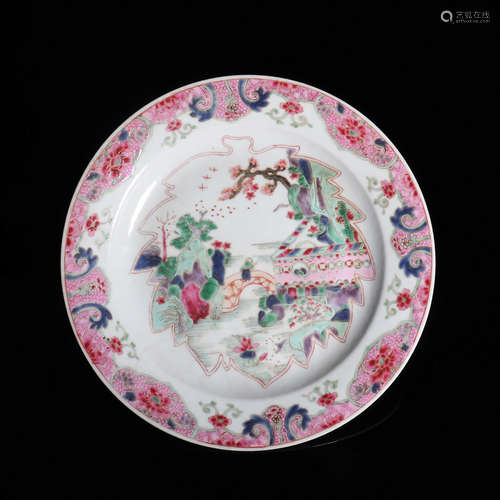 A Famille Rose Floral Porcelain Plate