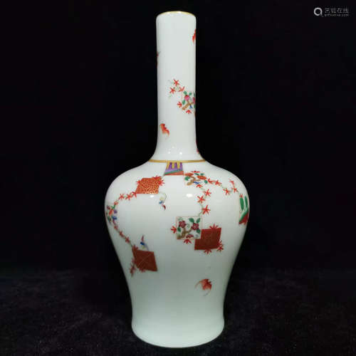 A Famille Rose Floral Porcelain Inscribed Vase