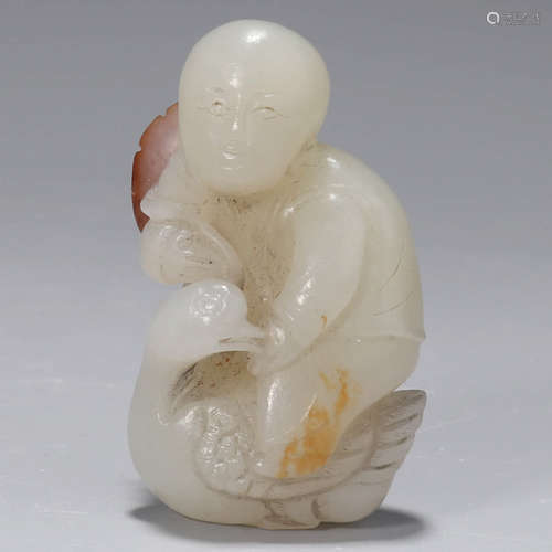 A Hetian Jade Carved Boy&Goose Ornament