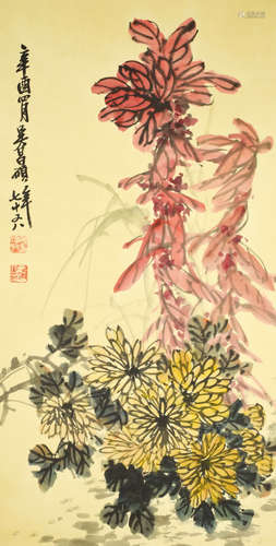 A Chinese Chrysanthemum Painting, Wu Changshuo Mark