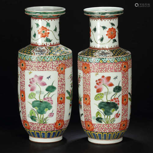 A Famille Verte Floral Porcelain Rouleau Vase