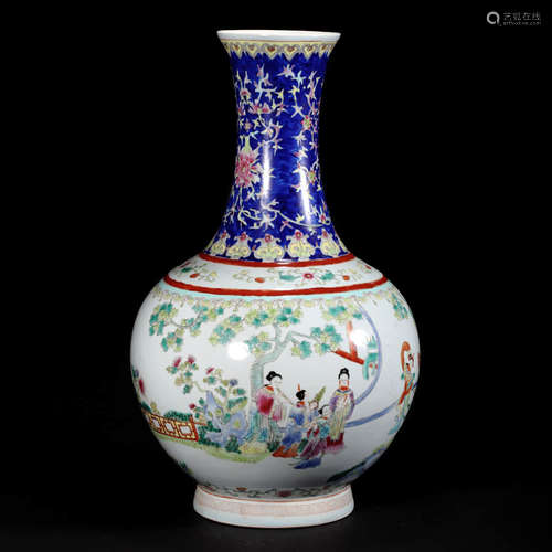 A Famille Rose Floral Figures Porcelain Tianqiuping