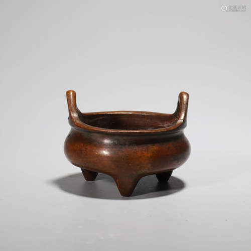 A Double Ears Bronze Tripod Incense Burner