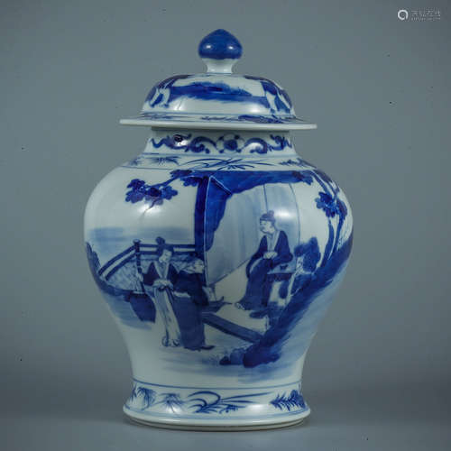 A Blue and White Figures Porcelain Jar With Cover