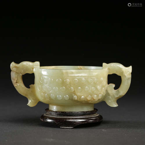 A Hetian Jade Double-eared Incense Burner