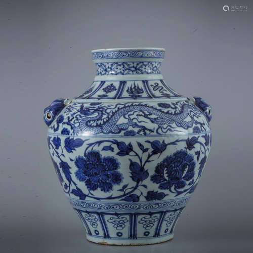 A Blue and White Floral&Dragon Pattern Porcelain Jar