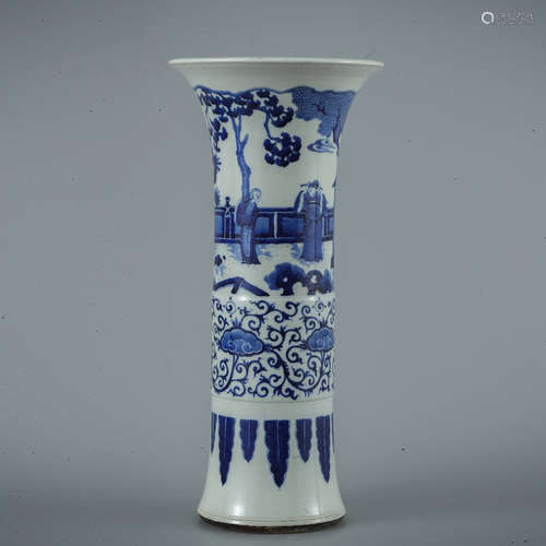 A Blue and White Figures Porcelain Beaker Vase