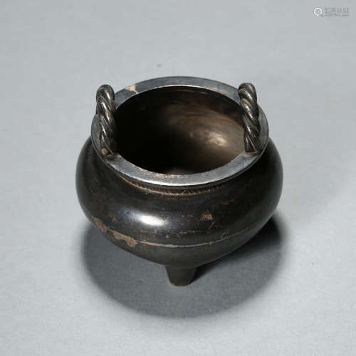 A Double-eared  Bronze Tripod Incense Burner