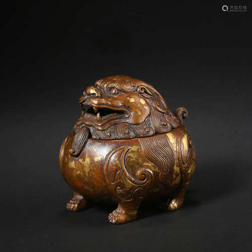 A Gilt-bronze Lion Shaped Incense Burner