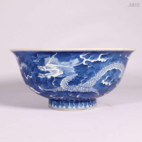 A Blue and White Wave&Dragon Pattern Porcelain Bowl