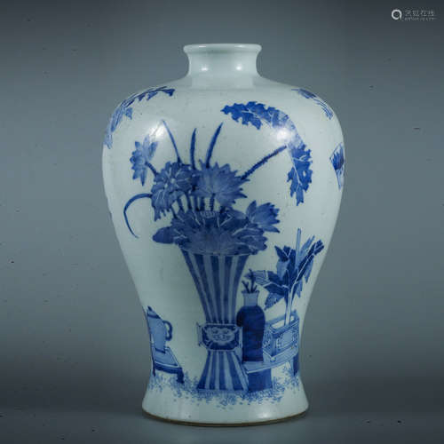 A Blue and White Floral Porcelain Meiping