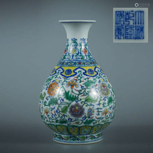 A Blue and White Doucai Floral Porcelain Yuhuchun Vase