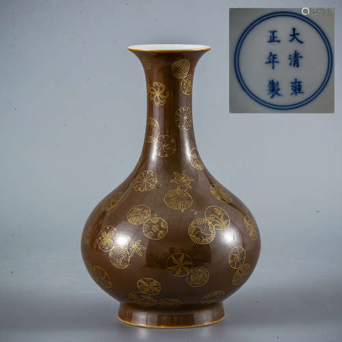 A Purple Gold Glaze Gilt-inlaid Floral Porcelain Vase