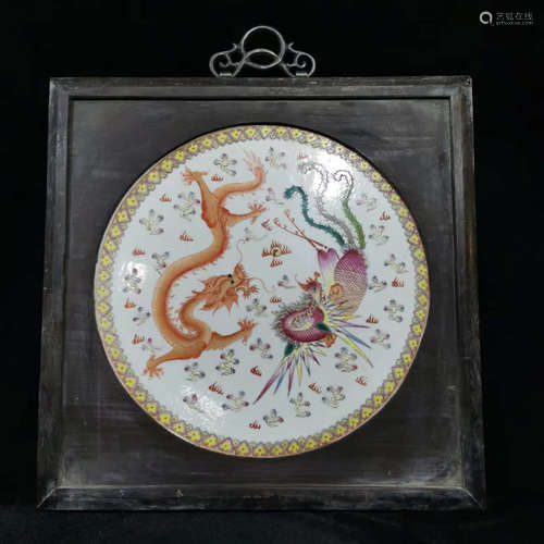 A Famille Rose Dragon&Phoenix Pattern Porcelain Wall Hanging