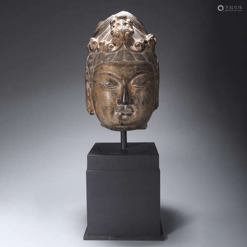 A Black Bluestone Carved Bodhisattva-head Ornament