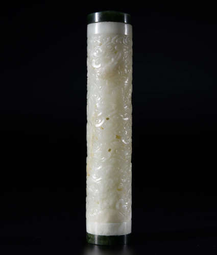 A CHINESE DRAGON PATTERN JADE INCENSE TUBE