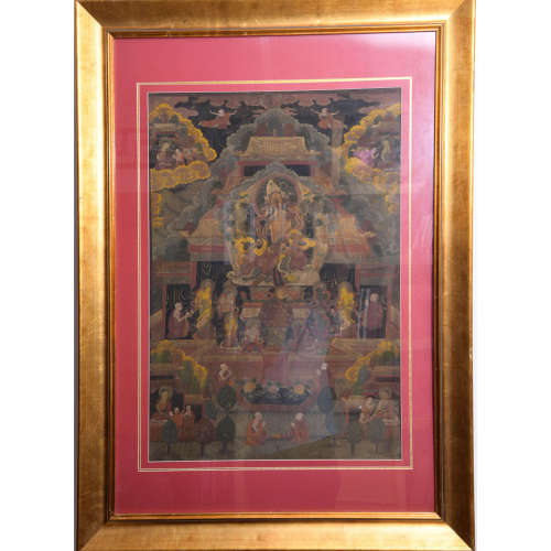A CHINESE THANGKA AMITAYUS BUDDHA PAINTING, WITH A FRAME
