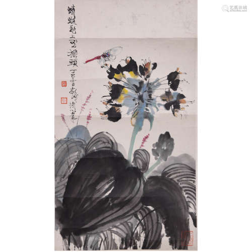 A CHINESE FLOWER& DRAGONFLY PAINTING, TNAG YUN MARK