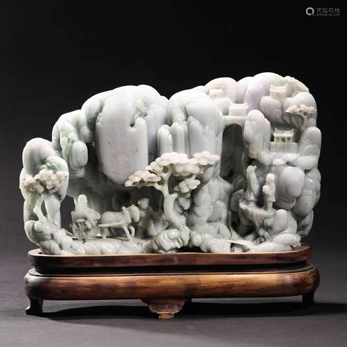 A CARVED JADEITE FIGURE MOUNTAIN ORNAMENT