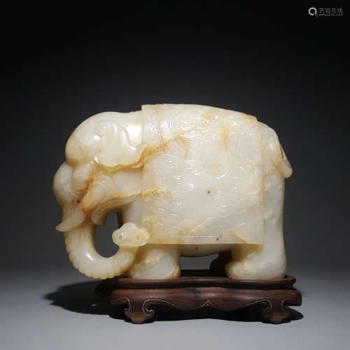 A CHINESE HETIAN JADE; ELEPHANT