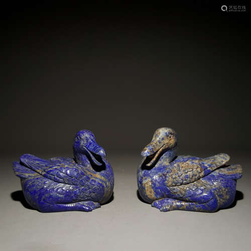A PAIR OF LAPIS DUCK ORNAMENTS
