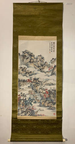 A CHINESE PEOPLE AND MOUNTAINS PAINTING, WU FAN MARK