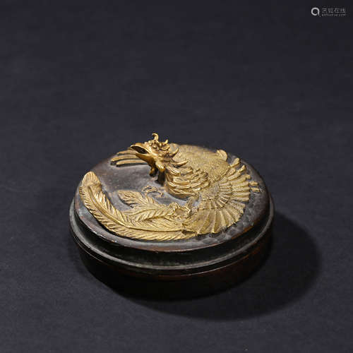 A GILT-BRONZE PHOENIX BOX AND COVER