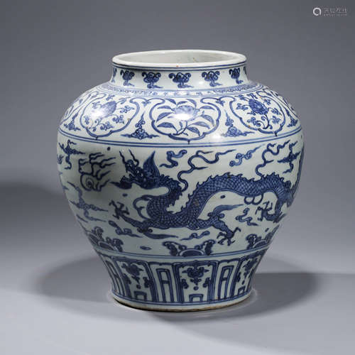 A ZHENG DE PERIOD BLUE AND WHITE DRAGON JAR