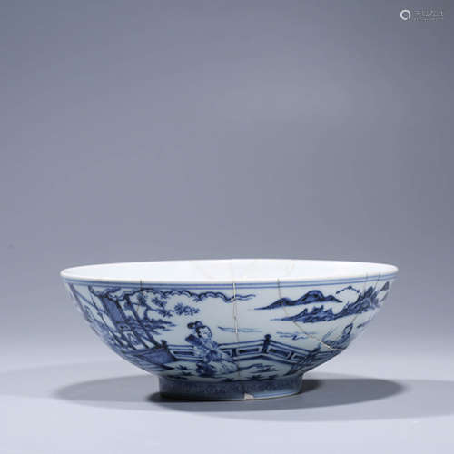 A BLUE AND WHITE FIGURE PORCELAIN BOWL WITH XUAN DE NIAN ZHI MARK