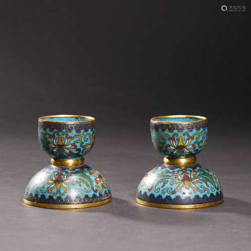A PAIR OF CLOISONNE ENAMEL CANDLE HOLDERS