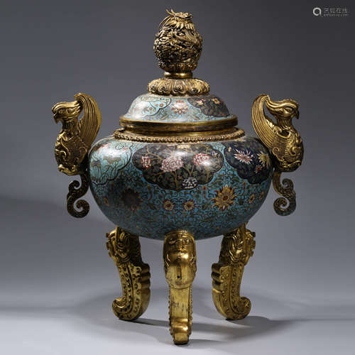 A CLOISONNE ENAMEL DRAGON INCENSE BURNER