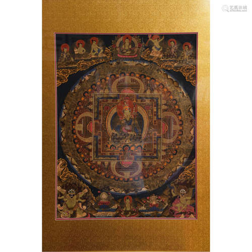 A CHINESE THANGKA BUDDHA PAINTING, WITH A FRAME