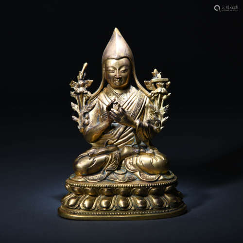 A Gild Bronze Seated Statue Of Tsongkhapa