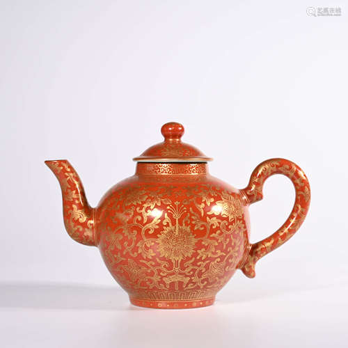 A Iron Red Gilt Teapot