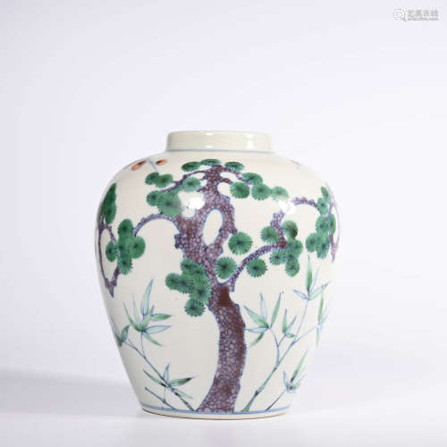 A Wucai Pine Jar