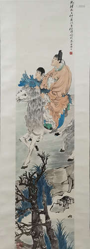 A Chinese Figure Painting Scroll, Ren Bonian Mark