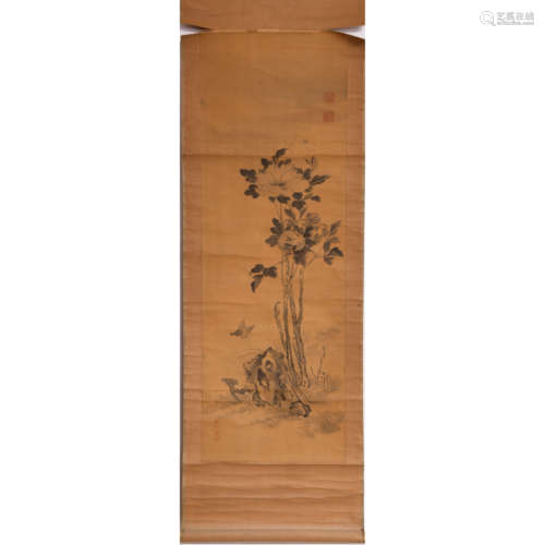 A CHINESE FLOWER& BUTTERFLY PAINTING