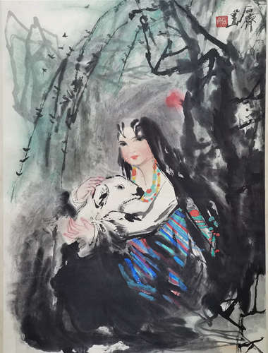 A Chinese Figure Painting Scroll, Shi Qi Mark