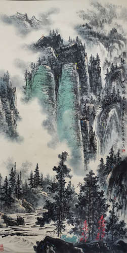 A Chinese Landscape Painting Scroll, Tao Yiqing Mark