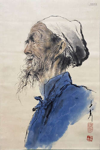 A Chinese Figure Painting Scroll, Wang Ziwu Mark