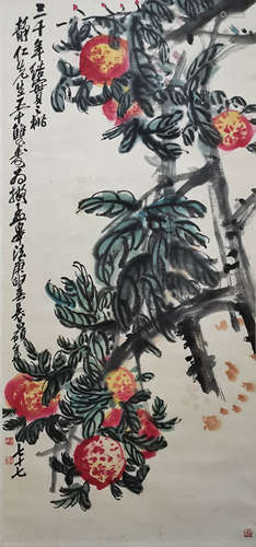 A Chinese Flowers&bird Painting Scroll, Wu Changshuo Mark