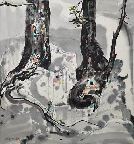 A Chinese Landscape Painting Scroll, Wu Guanzhong Mark