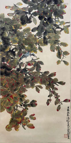 A Chinese Flowers&bird Painting Scroll, Chen Peiqiu Mark