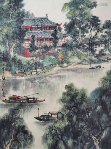 A Chinese Landscape Painting Scroll, Huang Huanwu Mark